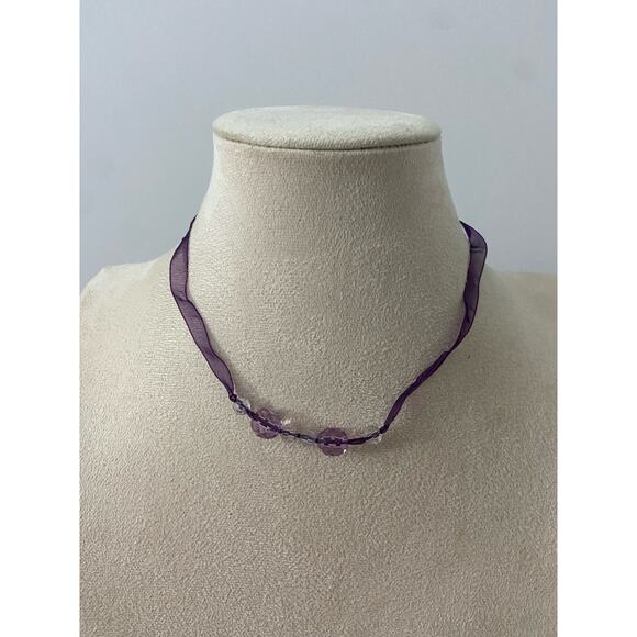 Purple ribbon choker necklace - Picture 1 of 4